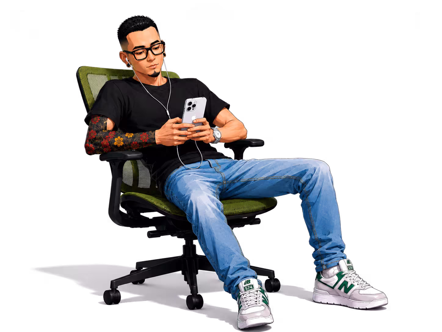 Dennis sitting with a phone
